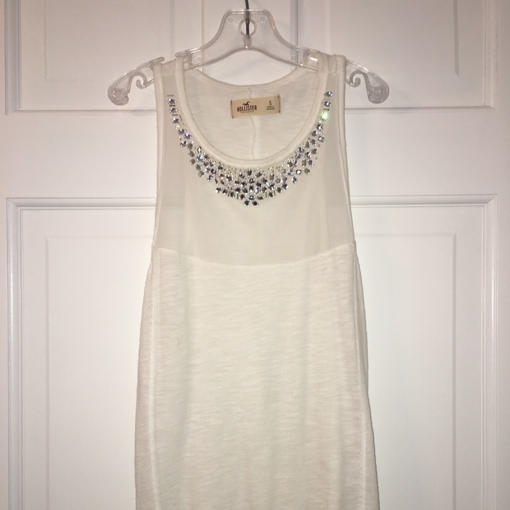 Hollister White Rhinestoned Tank